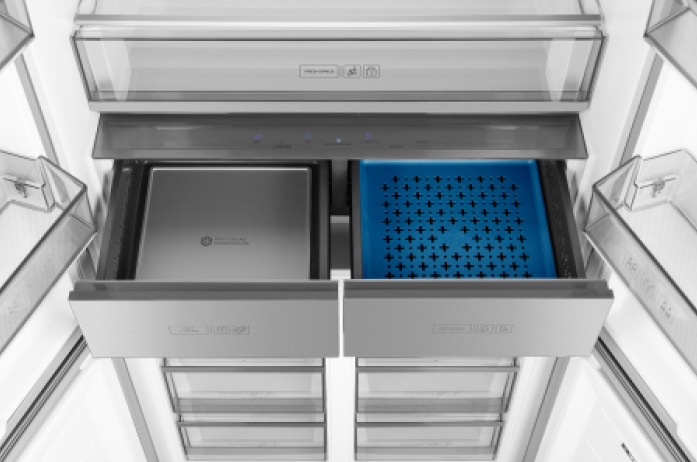 Холодильник Weissgauff WCD 590 NoFrost Inverter Premium EcoFresh Blue Glass в магазине «На диване» в Хабаровске  — Выгодная цена
