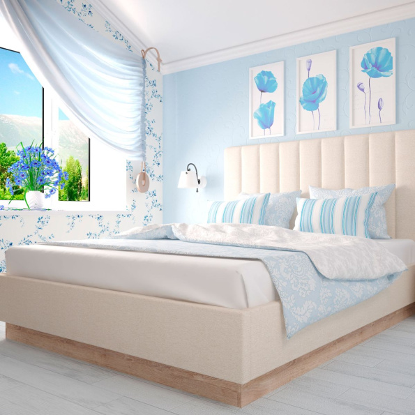 Кровать «Богуслава» М9 с ПМ 160x200, дуб баррика/велюр бежевый